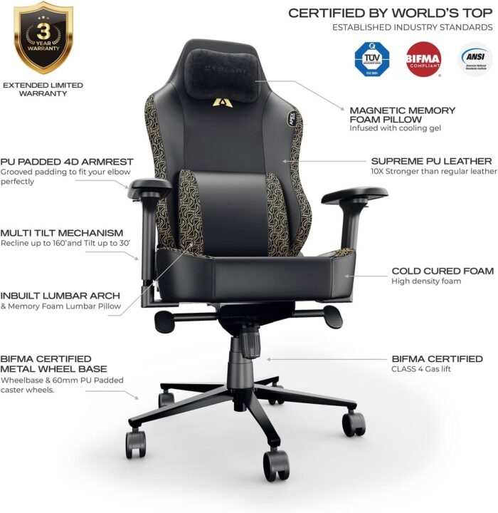CYBEART | Imperial Edition - NEO Series Gaming/Office Chair | 4D Armrest, Magnetic Neck & Lumbar Pillow, Supreme PU Leather, Ergonomic, Recline & Tilt - Image 9