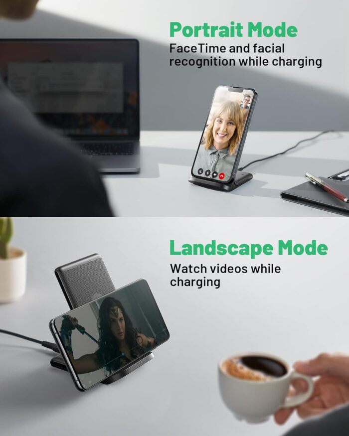 INIU Wireless Charger Stand, 15W Qi Certified Fast Wireless Charging Station with Sleep-Friendly Adaptive Light for iPhone 16 15 14 13 Pro XS 8 Plus Samsung Galaxy S25 S24 S23 Note 20 Google etc. - Image 7
