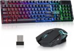 CHONCHOW USB Wireless Gaming Keyboard and Mouse Combo LED Backlit Ergonomic Mechanical Feeling Key 19 Keys Anti-ghost Rechargeable 2500mAh Battery,7D 3600DPI Mice for PC Gamer