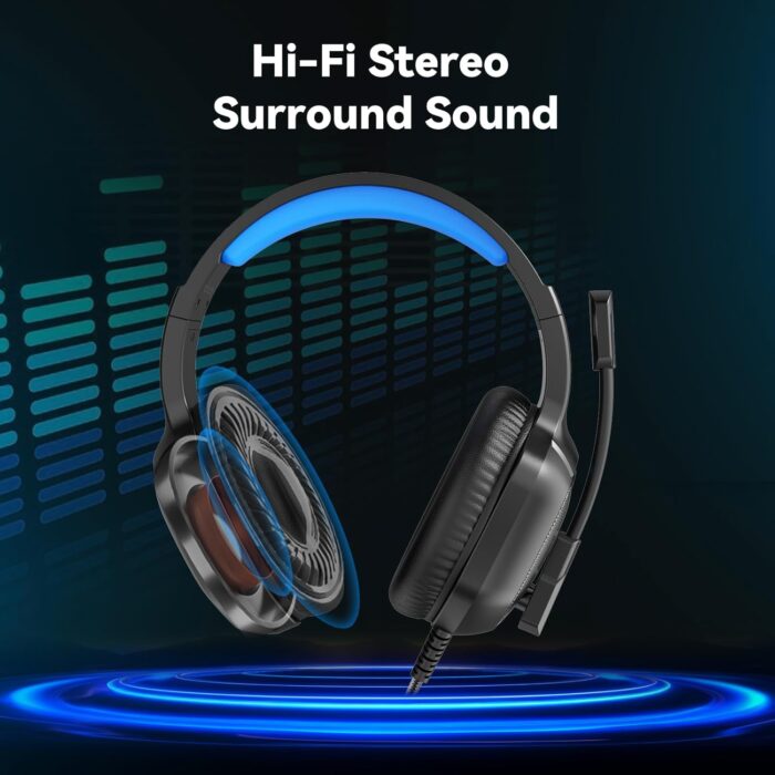 IMYB Gaming Headset with Microphone for Pc, Xbox One Series X/s, Ps4, Ps5, Switch, Stereo Wired Noise Cancelling Over-Ear Headphones with Mic, RGB, for Computer, Laptop, Mac, Nintendo, Gamer (Blue) - Image 2