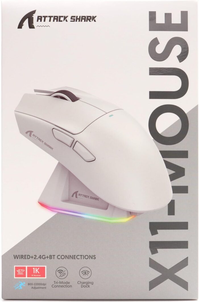 ATTACK SHARK X11 Gaming Mouse with Magnetic Charging Dock, PixArt PAW3311 Gaming Sensor, BT/2.4G Wireless/Wired Gaming Mouse, 22000DPI, Office Mice Gamer Mice for Win11/Xbox/PS/Mac(White) - Image 10