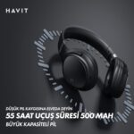 Havit H630BT PRO Wireless Headphones, 20dB Active Noise Cancellation Headphones, 50-Hour Battery Life, Dual Device Connection, 40mm Immersive Stereo Sound Headsets for Gym, Running, Gaming - Black - Image 4