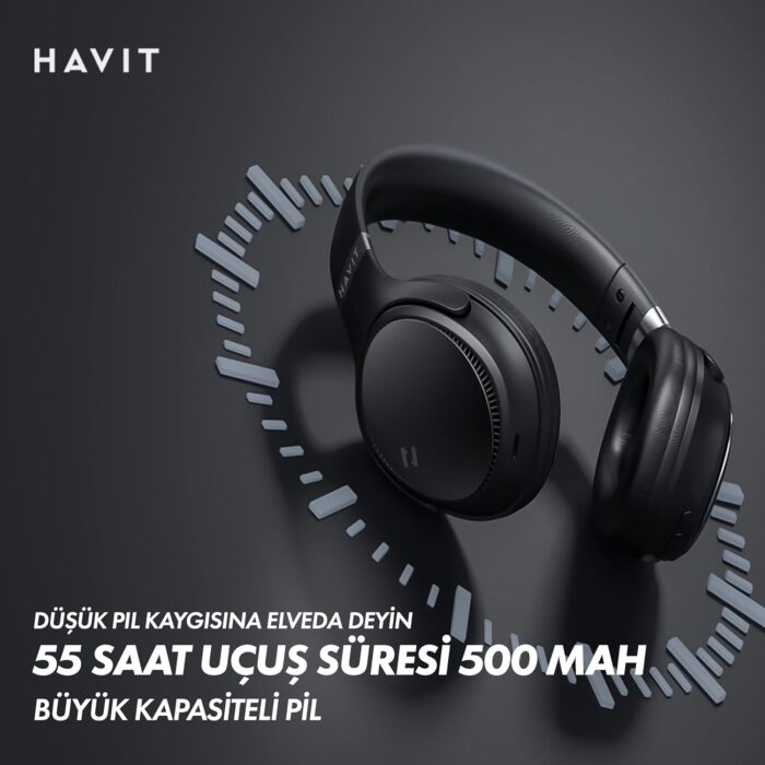 Havit H630BT PRO Wireless Headphones, 20dB Active Noise Cancellation Headphones, 50-Hour Battery Life, Dual Device Connection, 40mm Immersive Stereo Sound Headsets for Gym, Running, Gaming - Black - Image 4