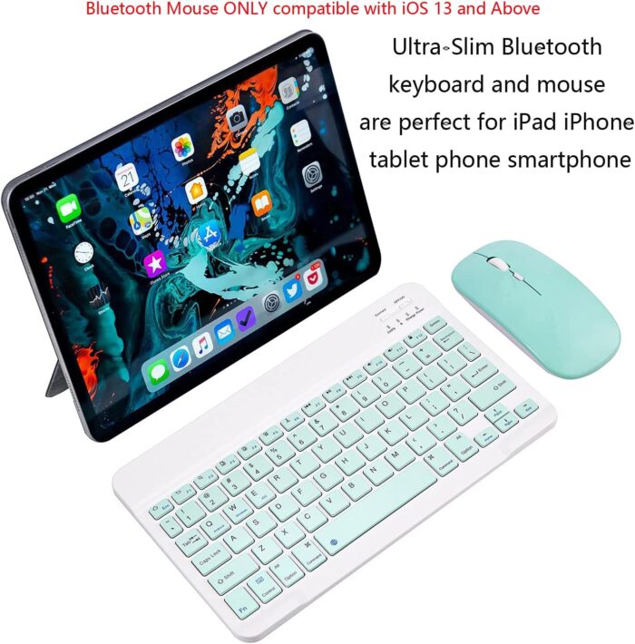 Xukinroy Ultra-Slim Bluetooth Keyboard and Mouse Combo Rechargeable Portable Wireless Keyboard Mouse Set for Apple iPad iPhone iOS 13 and Above Samsung Tablet Phone Smartphone Android Windows (Green) - Image 2