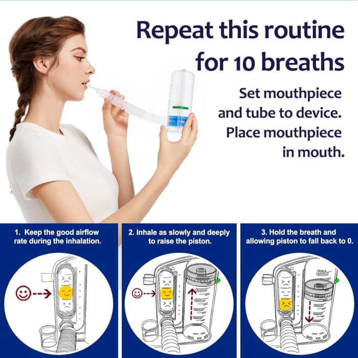 TyeinGo Incentive Spirometer Adult, Lung Exerciser Device, Breathing Trainer - 6000ML Inhale Volume Measurement, Equipped with Ball Flow Rate Indicator & Scale Indicator - Image 4