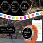 Military Smart Watch for Men with LED Flashlight 1.85” Rugged Smart Watch 730mAh Battery 114 Sports Modes Fitness Watch Heart Rate Sleep Tracker Tactical Smartwatch for iOS Android,Orange - Image 5
