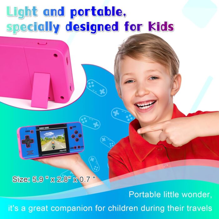 Handheld Game for Kids ，Built-in 220 32-bit Video Games, 3.0” IPS Screen, Rechargeable Portable Game , Travel Mini Arcade Electronic Toys Gift for Boys and Girls (Pink+Blue) - Image 4
