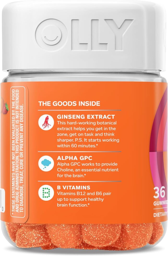 OLLY Laser Focus Gummy, Ginseng, Alpha GPC, B Vitamins, Berry Tangerine Flavor - 36 Count - Image 8