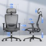 FLEXISPOT Ergonomic Office Chair, High Back Swivel Computer Chair, Home Office Desk Chairs with Wheels Lumbar Support, 2D Headrest/Adjustable Back Support/Heavy Duty Base, Mesh Seat Cushion, Gray - Image 3