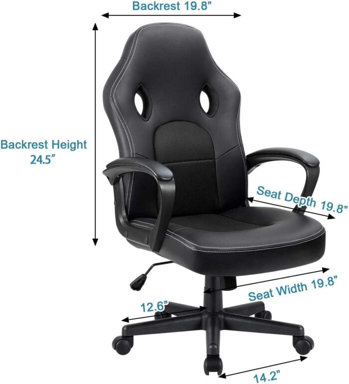 Furmax Office Desk Leather Gaming, High Back Ergonomic Adjustable Racing Task Swivel Executive Computer Chair Headrest and Lumbar Support (Black) - Image 3