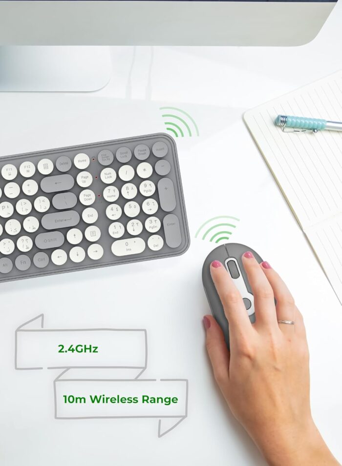 Green Lion GKM-300 Wireless Keyboard+Mouse, Multiple DPI Mouse, USB connectivity, 5M Keystrokes, 2.4G Mini USB, 10 M Range, Quiet Typing, Build in Plate - Gray - Image 5