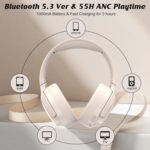 Active Noise Cancelling Headphones, Wireless Headphones, Bluetooth Headphones v5.3, CVC 8.0 Mic, 55H PlayTime, Over 28dB Noise Cancel, Hi-Fi Audio Sound Earphone, USB-C Charging, Protein Skin Ear Cups - Image 4