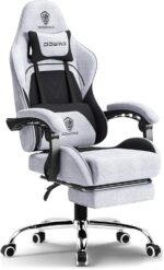 Dowinx Gaming Chair – Massage Cushion, Breathable Fabric, Ergonomic Design with Footrest, 360° Swivel, Adjustable Neck & Lumbar Pillow for Back Support, Home & Office Chair