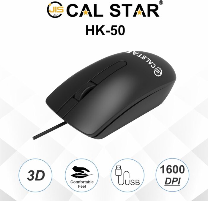 CAL STAR HK-50 Wired Office Mouse - 1600 DPI, Ergonomic Design, USB Connectivity, Smooth 3D Scrolling, Plug & Play, 1.10M Cable Length- Comfortable and Durable for Everyday Use - Image 2