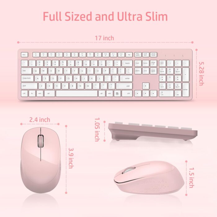 LeadsaiL Wireless Keyboard and Mouse Combo, Full-Sized Ergonomic Computer Keyboard, 2.4GHz Cordless Keyboard Silent Mouse Set with 2-in-1 USB Receiver, 12 FN Shortcuts for Windows Laptop, PC/Mac-Pink - Image 6