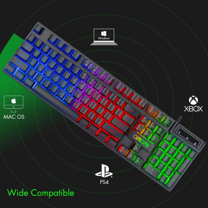 Keyboard and Mouse Gaming LED Wired Combo with 3600DPI 2 Side Button USB Mouse Rainbow Backlit Mechanical Feeling Button Compatible with PC Raspberry Pi Mac Xbox one ps4 (Black,local) - Image 4
