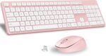 LeadsaiL Wireless Keyboard and Mouse Combo, Full-Sized Ergonomic Computer Keyboard, 2.4GHz Cordless Keyboard Silent Mouse Set with 2-in-1 USB Receiver, 12 FN Shortcuts for Windows Laptop, PC/Mac-Pink