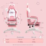 Dowinx Cute Gaming Chair with Cat Ears and Doll, Ergonomic Computer Chair for Girls with Footrest and Massage Lumbar Support, Comfortable Reclining Office Chair, 131.5 kg Load Capacity - Image 2