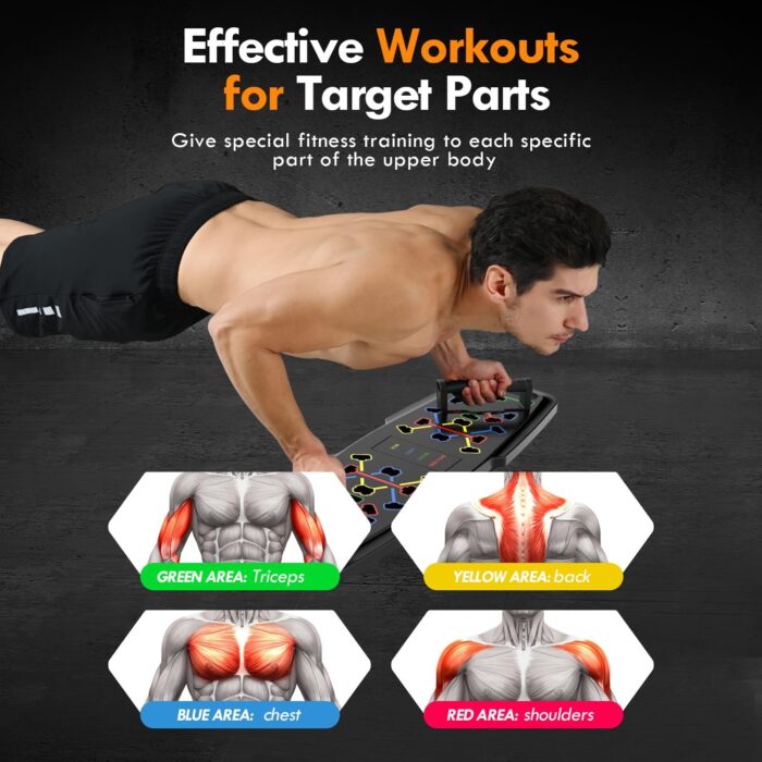 Push Up Board,Home Gym,Portable Exercise Equipment,Pilates Bar & 20 Fitness Accessories with Resistance Bands & Ab Roller Wheel,Full Body Workout at Home - Image 2