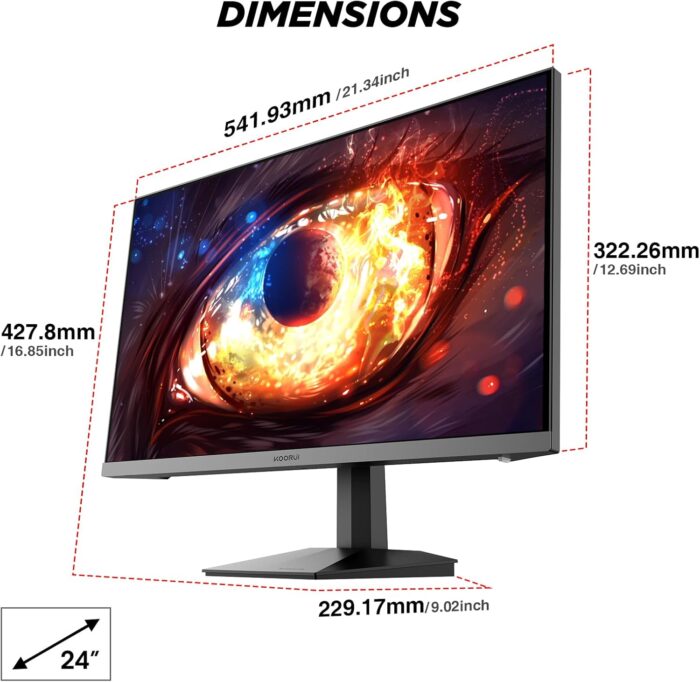 KOORUI 24 Inch Gaming Monitor, 165Hz, FHD 1920x1080, 1ms, IPS, Compatible FreeSync G-sync, Tilt Adjustable, Eye Care, VESA Wall Mountable (HDMI, DisplayPort) Black - Image 8
