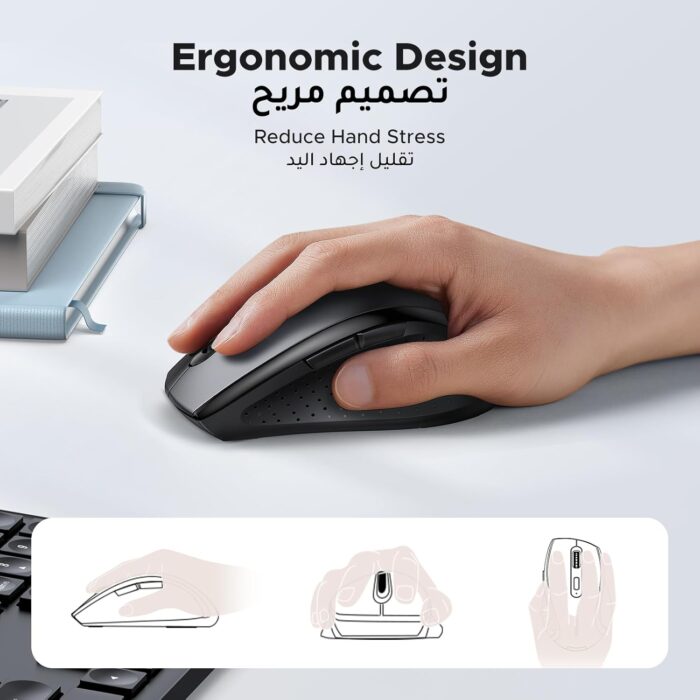 UGREEN Wireless Mouse Ergonomic, 2.4GHz Cordless Computer Mouse with 3-Level DPI (800/1200/1600), USB Silent Mice 6 Buttons for PC, Laptop, MacBook Pro/Air, Chromebook, Notebook, Full Size Black - Image 2