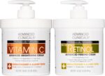 Advanced Clinicals Retinol Body Lotion + Brightening Vitamin C Cream 2pc Skin Care Set | Skin Tightening Body Moisturizer & Face Lotion | Crepey Skin Care Treatment | Skin Care Products, 2pc Set