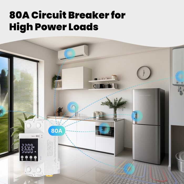 MOES WiFi Smart Energy Meter with LCD Display - Real-Time Power Monitoring, Remote Control via Tuya App, Works with Alexa & Google Home (V0 Fireproof, 6-80A Adjustable) - Image 6