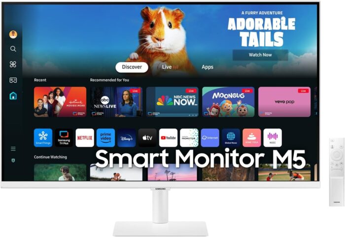Samsung M5 2024 Smart Monitor 27″ Smart Monitor, Wifi, Bluetooth, Speaker, FHD (1,920 x 1,080) White |LS27DM501EMXUE