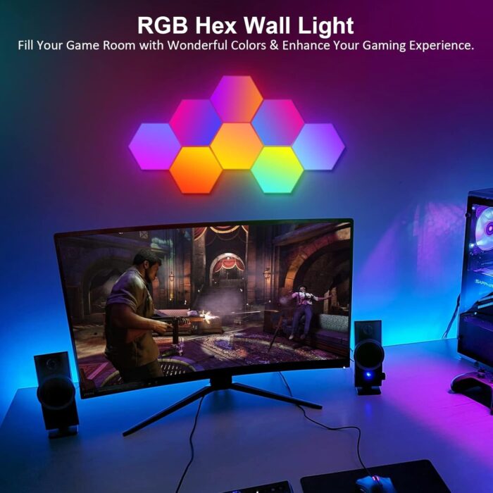 6 Pieces LED Wall Hexagon Lights with Remote Control,Smart LED Wall Light Panels Touch-Sensitive RGB Gaming Night Lights Mood Lightning DIY Module for Gaming Setup/Home Bar Party Decor (V3) - Image 3