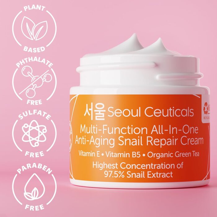 Seoul Ceuticals Korean Skin Care Snail Repair Cream Moisturizer - 97.5% Snail Mucin Extract - All In One Recovery Power For The Most Effective Korean Beauty Routine - 2oz - Image 8