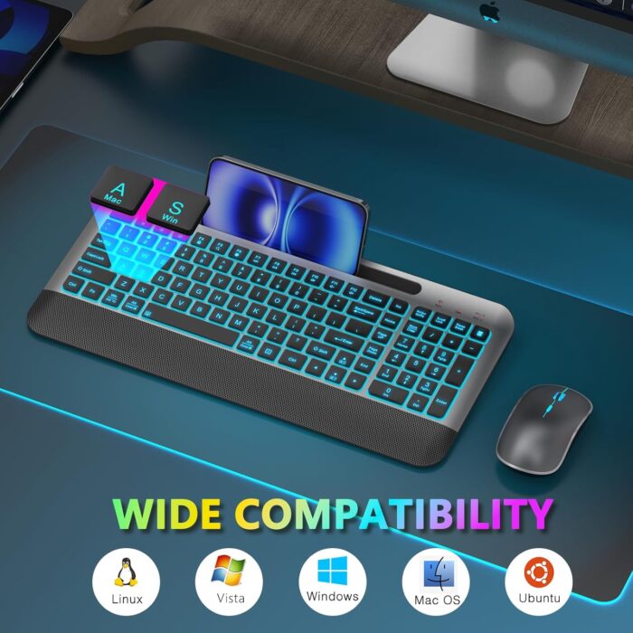 JOYACCESS Wireless Keyboard and Mouse Combo Backlit - Compact Quiet Keyboard with RGB Mouse, Rechargeable, Portable Cordless Keyboard Mouse Set for Mac, Windows, Laptop (Space Gray) - Image 7