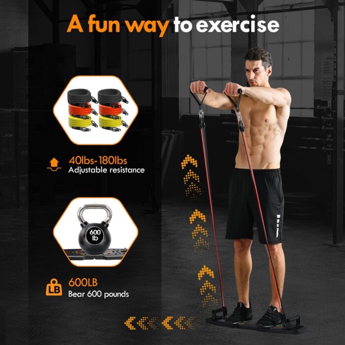 Push Up Board,Home Gym,Portable Exercise Equipment,Pilates Bar & 20 Fitness Accessories with Resistance Bands & Ab Roller Wheel,Full Body Workout at Home - Image 3
