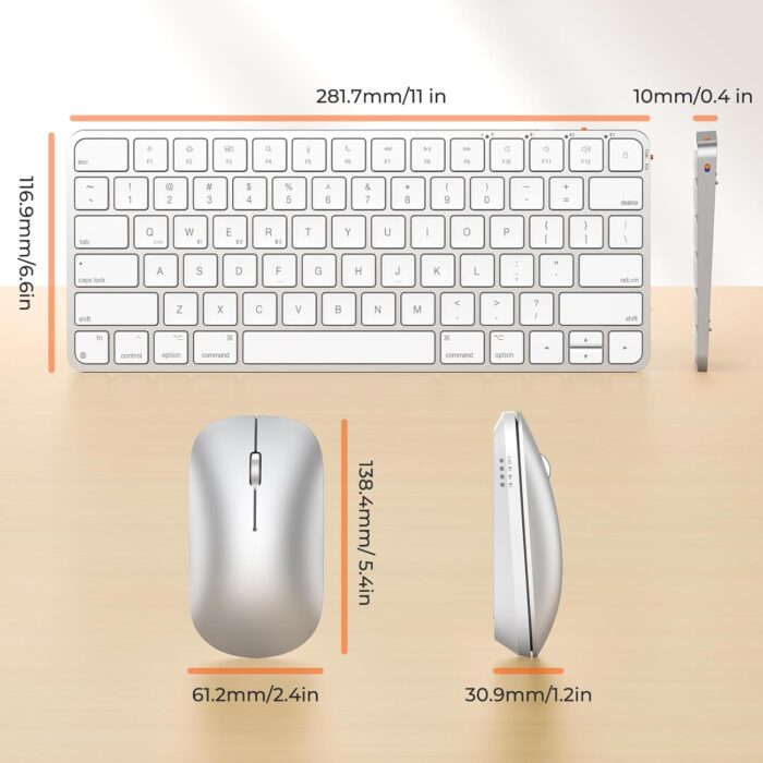 MEETION Wireless Bluetooth Keyboard and Mouse for Mac, Multi Device Quiet Slim Rechargeable Low Profile Apple Layout Magic Keyboard Mouse for iPad, iPhone, iMac, MacBook Air/Pro, for Mac/iPadOS White - Image 8