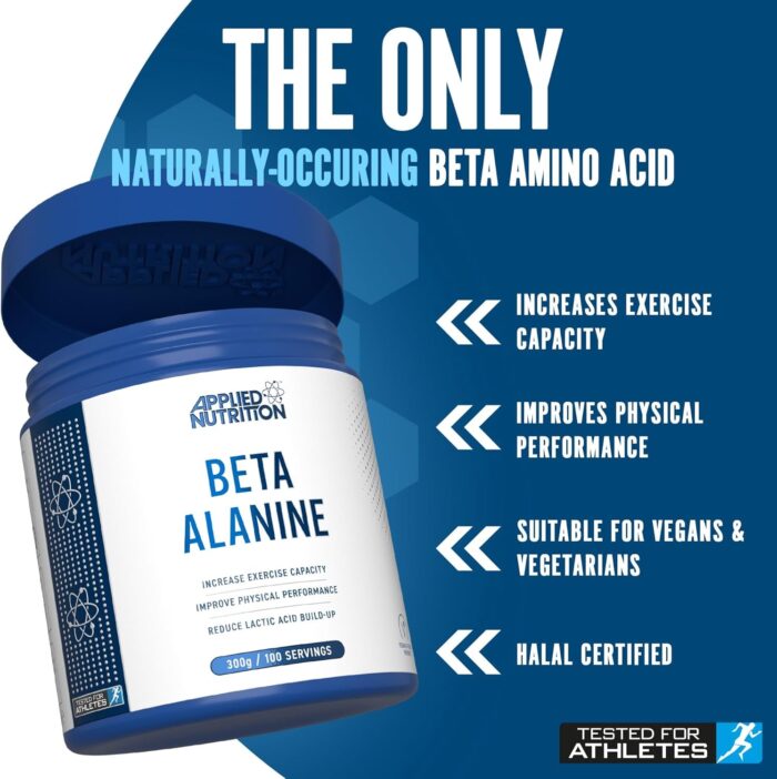 Applied Nutrition Beta-Alanine Amino Acid Pre Workout Powder 3000mg per Serving Enhances Training Duration & Physical Performance Gluten Free, Suitable for Vegans (300g - 100 Servings) (Unflavoured) - Image 2