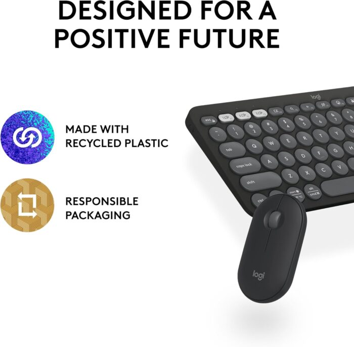 Logitech Pebble 2 Combo, Wireless Keyboard and Mouse, Quiet and Portable, Customisable, Logi Bolt, Bluetooth, Easy-Switch for Windows, macOS, iPadOS, Chrome, ARA Layout - Graphite - Image 11