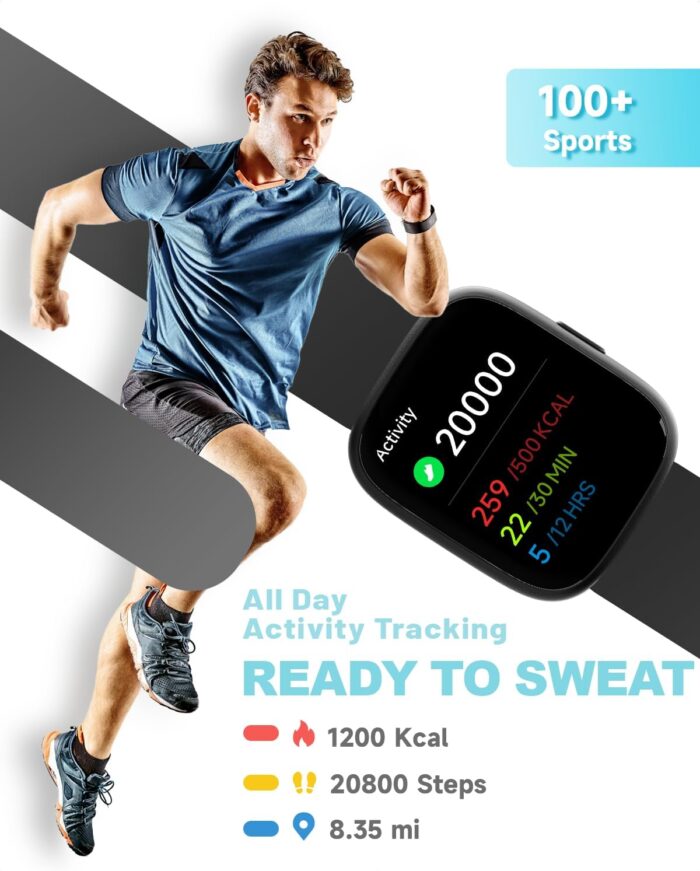 TOOBUR Smart Watch for Women Men, Alexa Built-in, Answer/Make Calls, 1.83" Fitness Tracker Watch with Heart Rate Monitor, Sleep Tracker, Pedometer, IP68 Waterproof Smartwatch Compatible Android iOS - Image 4