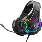 NiTHO Spectra Gaming Headset with RGB Light and Microphone, Over-Ear Stereo Headphones for Xbox Series X|S, Xbox One, PS5, PS4, Switch, PC, Mobile, 3.5 mm Audio Jack, 50 mm Drivers - Black