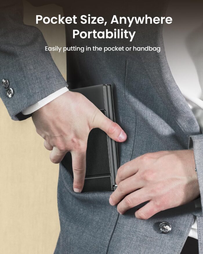 ProtoArc Foldable Compact Keyboard, XK04 Portable Bluetooth Keyboard with PU Leather Cover, Pocket-Sized Wireless Travel Keyboards for iPad, iPhone, Smartphone, Tablet and Laptop - Black - Image 9