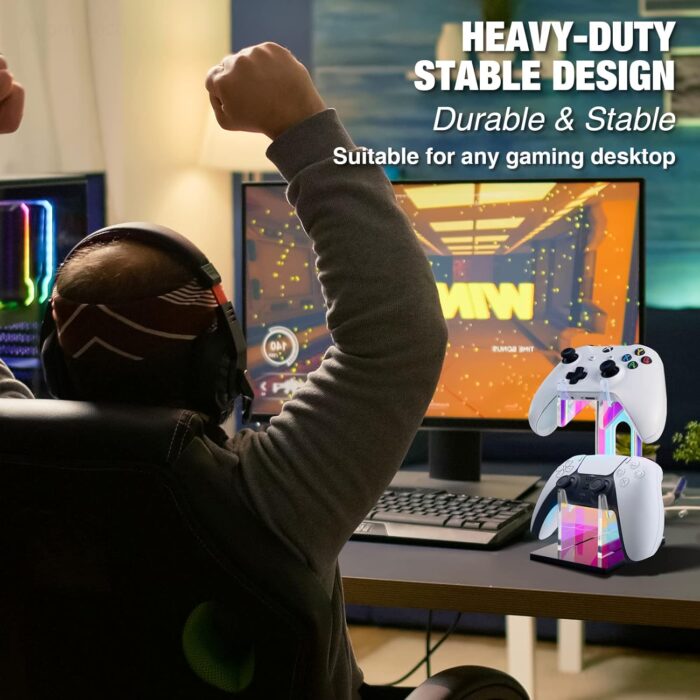 NiHome Iridescent Acrylic 2-Tier Universal Game Controller Headset Holder Stand for PS5 Xbox ONE Switch Colorful Controller Stand Gaming Accessories Anti-Slip Stable Acrylic Clear Headphone Holder - Image 6