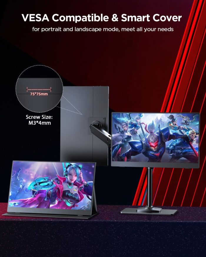 UPERFECT Portable Gaming Monitor, Portable Monitor 400 Nits HDR FreeSync Laptop Monitor w/VESA & Smart Case Matte IPS Eye Care External Second Screen for Switch, Xbox, PS5 (2K 120HZ) - Image 5