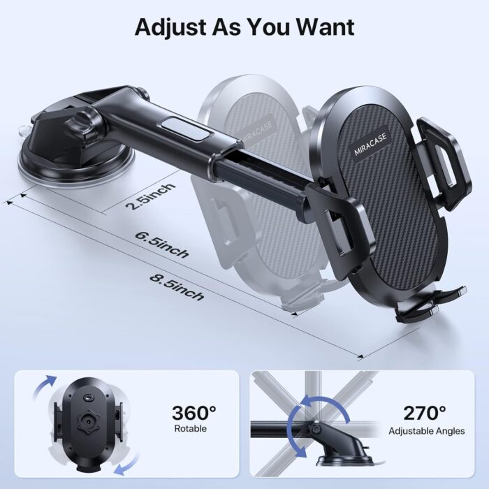 Miracase 【2023 New Generation】Car Phone Holder, Long Arm Phone Holder Car for Dashboard Windshield Air Vent【Heat-Resistant Strong Suction Cup】Car Mobile Holder Compatible with All Smartphones - Image 4