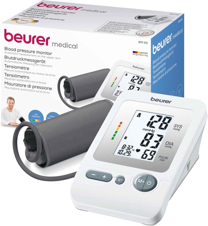 Beurer BM26 Upper Arm Blood Pressure Monitor, Large Cuff, 4 Users, Automatic & Digital, Large Display, Irreg. Heartbeat Detector, Cuff Circ. 8.7”-16.5”, Home Use BP Machine Kit, Highly accurate