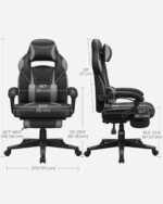 SONGMICS OBG073B03 Gaming Chair, Desk Chair with Footrest, Office Chair with Headrest and Lumbar Cushion, Height-Adjustable, Ergonomic, 90-135° Tilt Angle, Maximum Load 150 kg, Black/Grey - Image 4