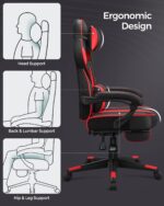 Songmics Racing Gaming Chair, Adjustable Office Chair With Footrest, Ergonomic Design, Tilt Mechanism, Headrest, Lumbar Support, 150 Kg Weight Capacity, Black And Red Obg73Brv1 - Image 8