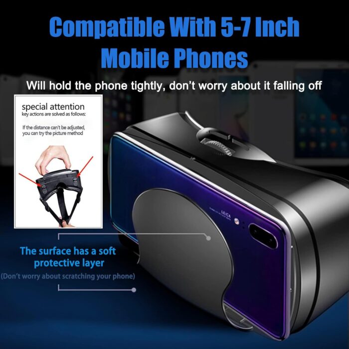 AEVRG VR Headset Adjustable 3D VR Glasses Virtual Reality Headset HD Blu-ray Eye Protected Support 5~7 Inch, Black for Android Smartphone - Image 4