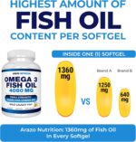 Arazo Nutrition Omega 3 Fish Oil 4,080mg - High EPA 1200mg + DHA 900mg Triple Strength Burpless Capsules (120 Count) - Image 3