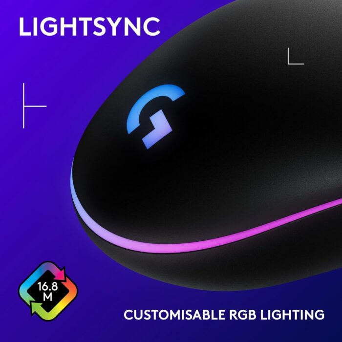 Logitech G203 2nd Gen Wired Gaming Mouse, 8,000 DPI, Rainbow Optical Effect LIGHTSYNC RGB, 6 Programmable Buttons, On-Board Memory, Screen Mapping, PC/Mac Computer and Laptop Compatible - Black - Image 4