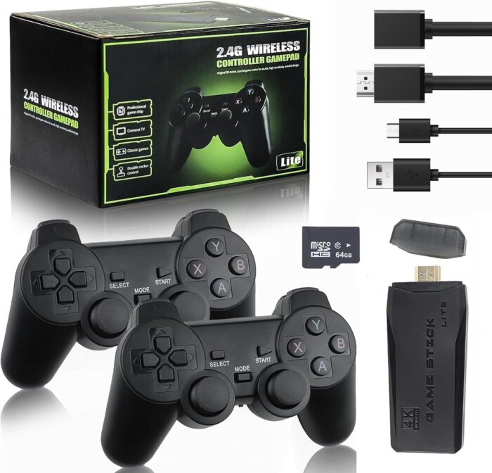 HYRAINBOW New Retro Gaming Console & Game Stick Pro – 20,000+ Classic Video Games, 23 Emulators, Dual Wireless Controllers, 4K HDMI Output, Plug & Play, Compatible with TV, PC, Projector, 64GB