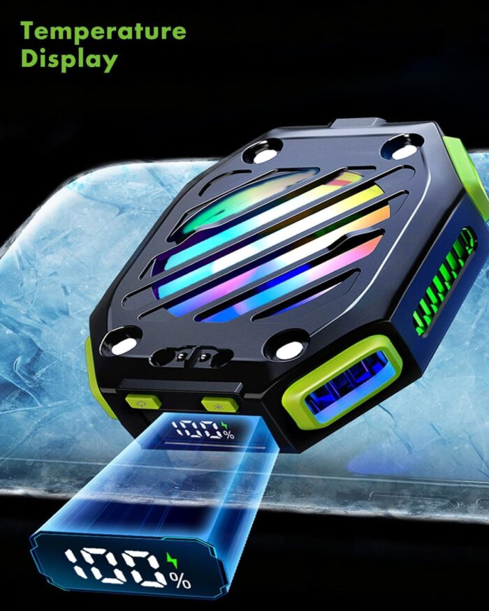 Magnetic Phone Cooler, Azonee Rechargeable Cooling Fan with RGB LED and Temperature Display, Semiconductor Phone Radiator for Mobile Gaming and Tiktok Live Streaming (Green) - Image 6