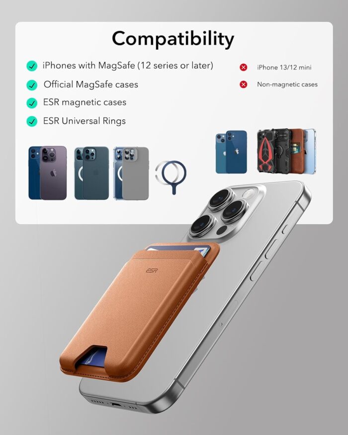 ESR for MagSafe Wallet, 5-Card Holder, Magnetic Wallet for iPhone, RFID Blocking, with 3,200 g Magnetic Strength, Vegan Leather, Slim for iPhone 16/15/14/13/12 Series, Not for 13/12 Mini, Brown - Image 9